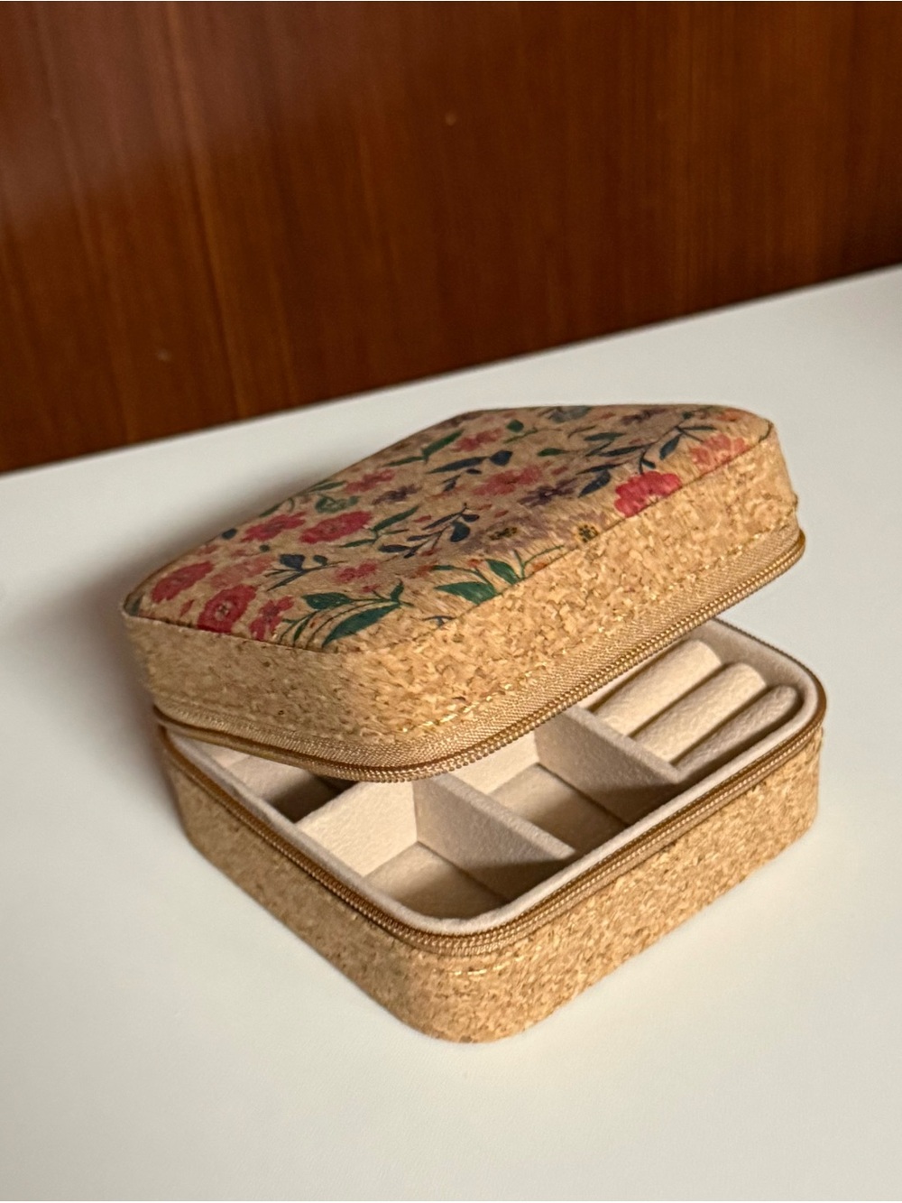 Floral Cork Jewelry Organizer Travel Case